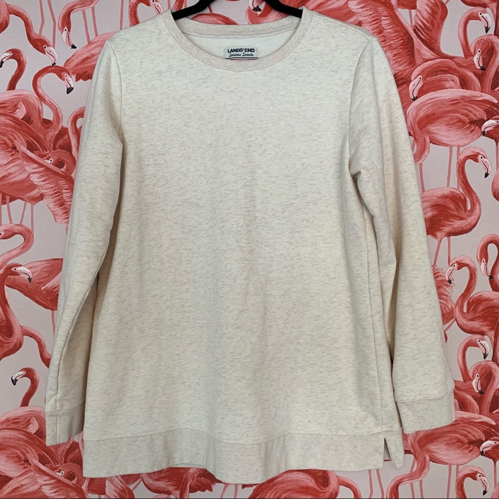 Lands End Serious Sweats Cream Crew Neck Sweatshirt Size Medium